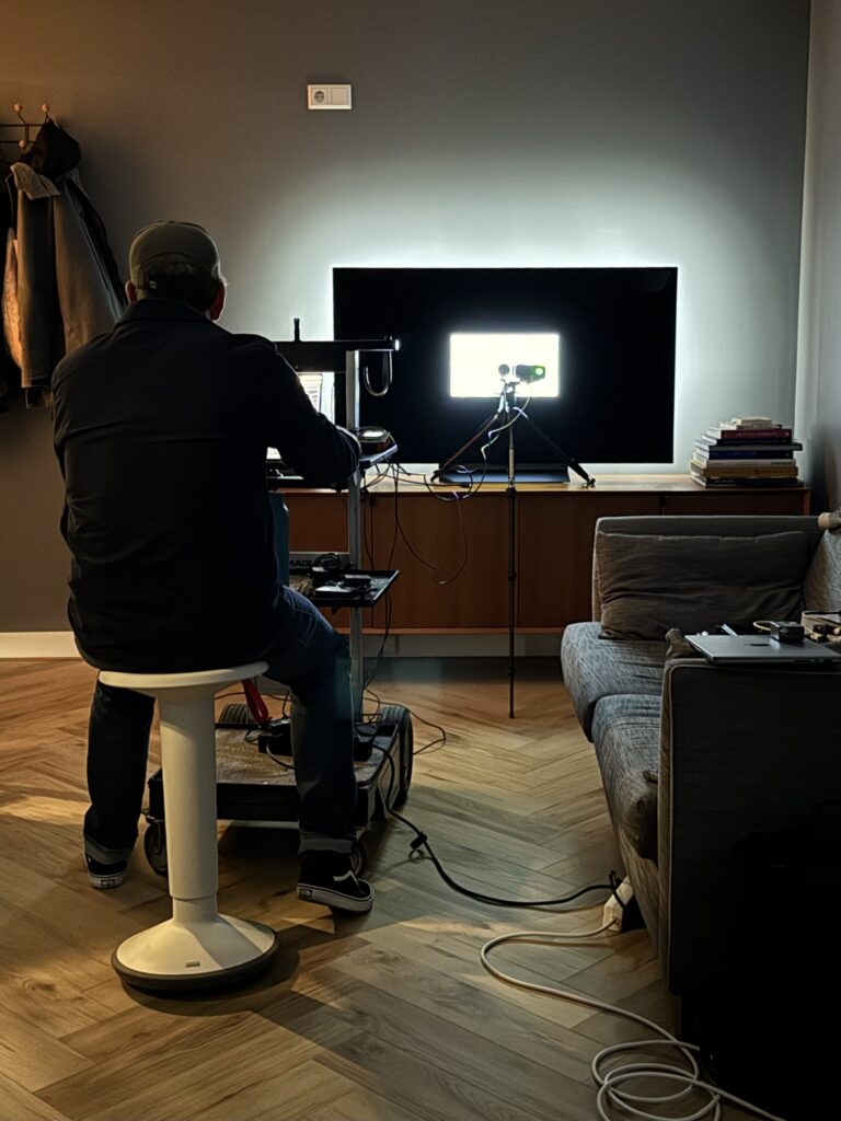 Miga Bär calibrating a reference display on location